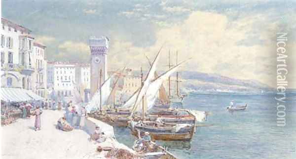 The quay, Savona, northern Italy Oil Painting - Charles Rowbotham
