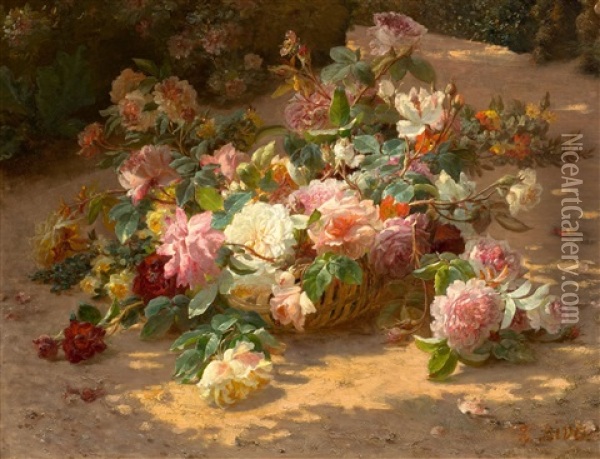 Still -life With Flowers Oil Painting - Henri Biva