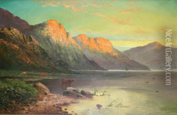 Llyn Cwellyn, N. Wales Oil Painting - Clement Adams