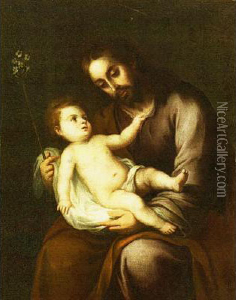 San Giuseppe Con Il Fanciullo Oil Painting - Francisco Meneses Osorio
