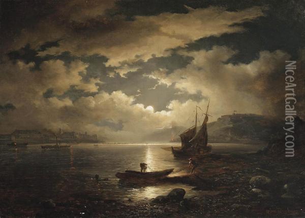 Fishing By Moonlight Oil Painting - Wilhelm Brandenburg