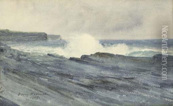 Waves Breaking On Rocks Off The Coast Oil Painting - William Percy French