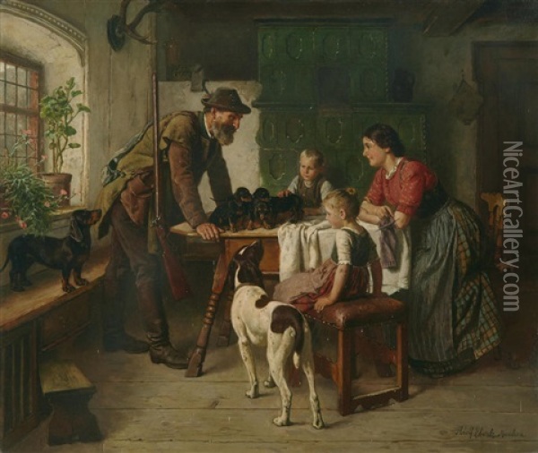 The New Family Members Oil Painting - Adolf Eberle