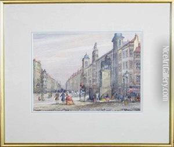 A View Along The Strand, London In Georgian Times Oil Painting - Ernest Townsend
