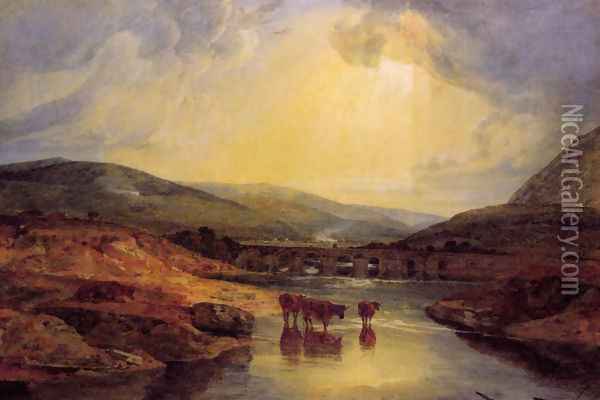 Abergavenny Bridge Monmountshire Clearing Up After A Showery Day Oil Painting - Joseph Mallord William Turner