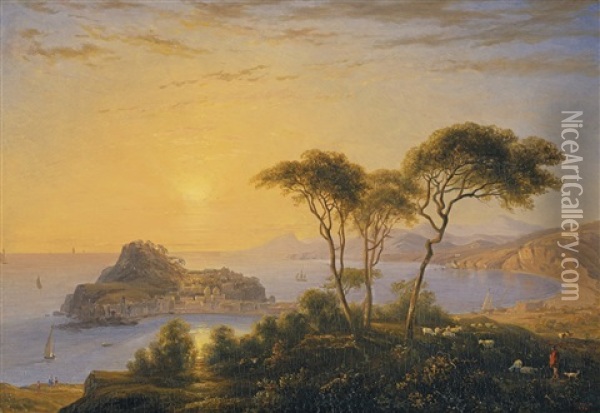 Sestri Levante Bei Sonnenuntergang Oil Painting - Johann Jakob Ulrich