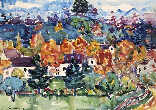 Hillside Village Oil Painting - Maurice Brazil Prendergast