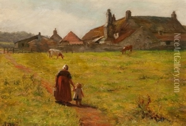 Country Farm Scene Oil Painting - Robert McGregor
