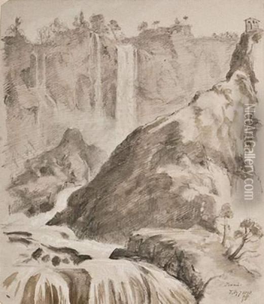 Cascades A Terni Oil Painting - Sir George Hayter