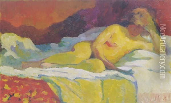Lesender Weiblicher Akt Oil Painting - Giovanni Giacometti