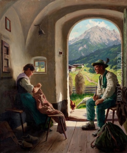 A Conversation Oil Painting - Emil Rau