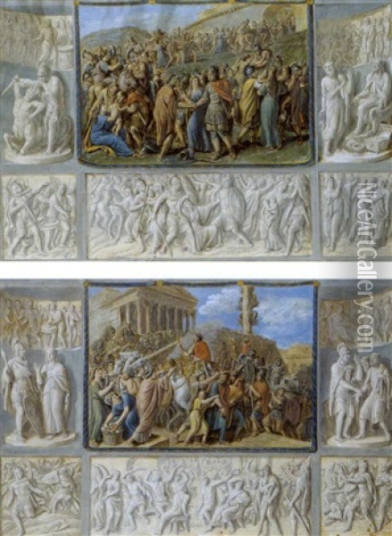 Scene Di Storia Romana (4 Works) Oil Painting - Luigi Ademollo