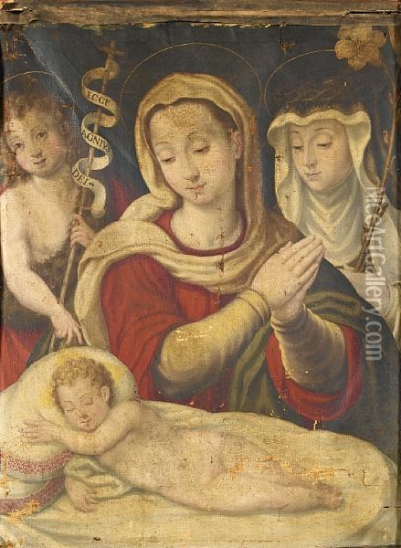 The Virgin And Child With The Infant Saint John The Baptist And Saint Clare Oil Painting - Luca Longhi