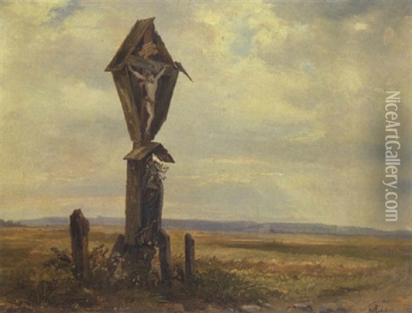 Feldkreuz - Abendstimmung Oil Painting - Adolf Heinrich Lier