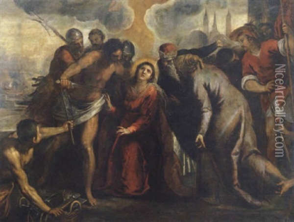 Il Martirio Di San Giustina Oil Painting - Jacopo Palma il Giovane
