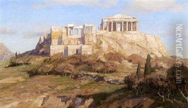 Blick Auf Die Akropolis In Athen Oil Painting - Georg Macco