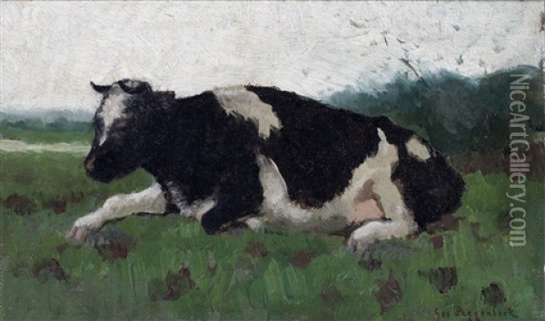 A Cow Oil Painting - Geo Poggenbeek