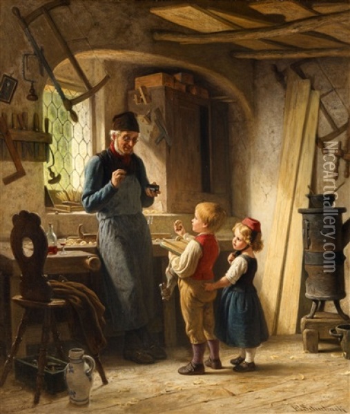 In Grandfather's Workshop Oil Painting - Emil Gottlieb Schuback