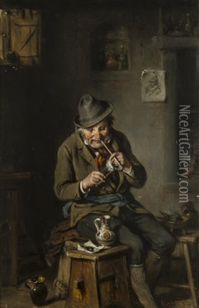 The Snuff Taker And The Smoker (pair) Oil Painting - Hermann Kern