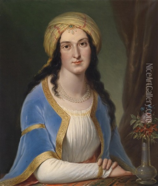 Bildnis Einer Einen Turban Tragenden Dame Oil Painting - Giuseppe (Josef) Grassi