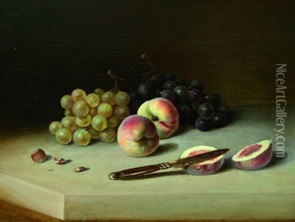 Stillleben Mit Weintrauben, Pfirsichen Und Haselnuss Oil Painting - Johann Wilhelm Preyer