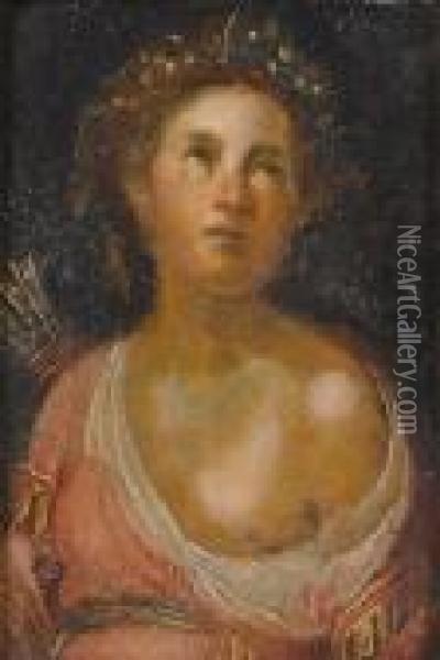 Circle Of Cornelis Van Haarlem : A 17th Century Small Portrait Of Diana Oil Painting - Cornelis Cornelisz Van Haarlem