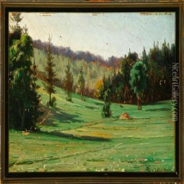 Spring Landscapewith Hill And Valley Oil Painting - Josef Rolletschek