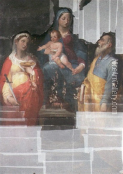 The Madonna And Child Enthroned With Saints Lucy And Peter Oil Painting - Alessandro Casolani