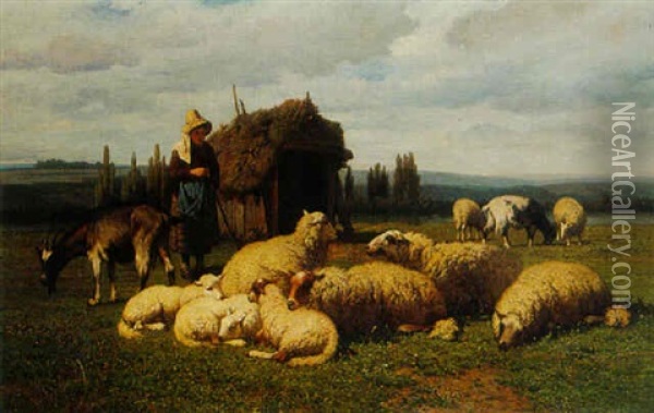 Moutons Au Paturage Oil Painting - Louis Robbe