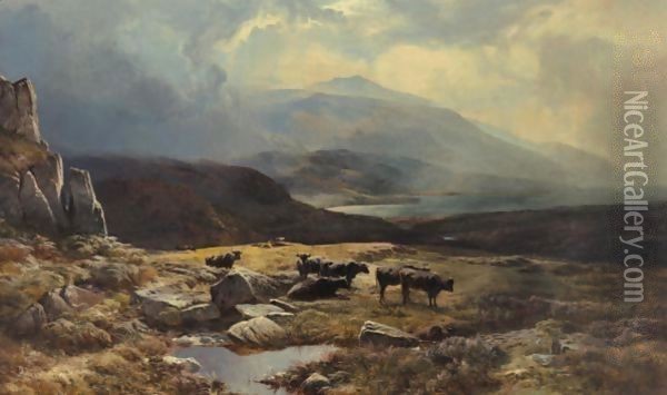 A Mountain Landscape With Cattle Oil Painting - Sidney Richard Percy