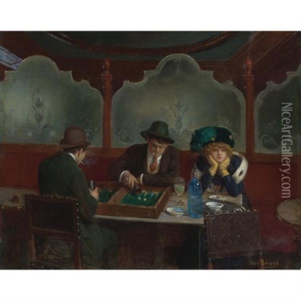 Les Joueurs De Jacquet Backgammon Oil Painting - Jean Beraud