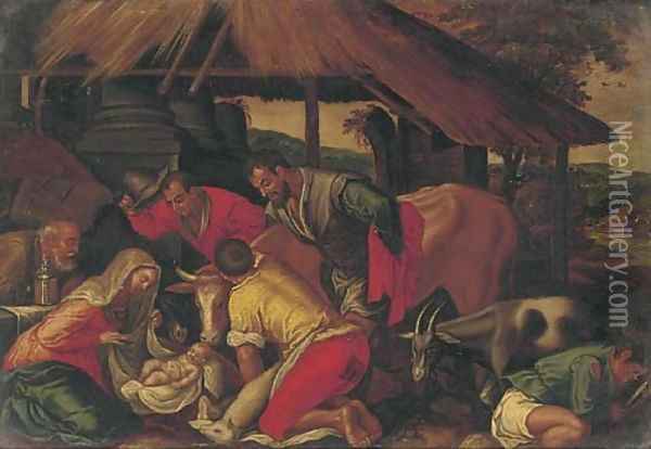 The Adoration of the Shepherds 4 Oil Painting - Jacopo Bassano (Jacopo da Ponte)