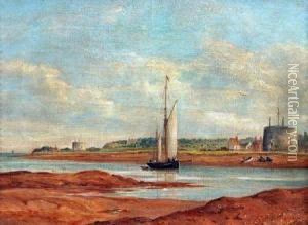 Old Felixstowe From Bawdsey Shore Oil Painting - John Moore Of Ipswich