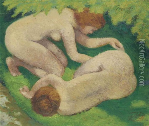 Les Deux Baigneuses Oil Painting - Aristide Maillol