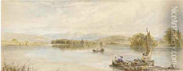 Boating on a lake Oil Painting - Myles Birket Foster