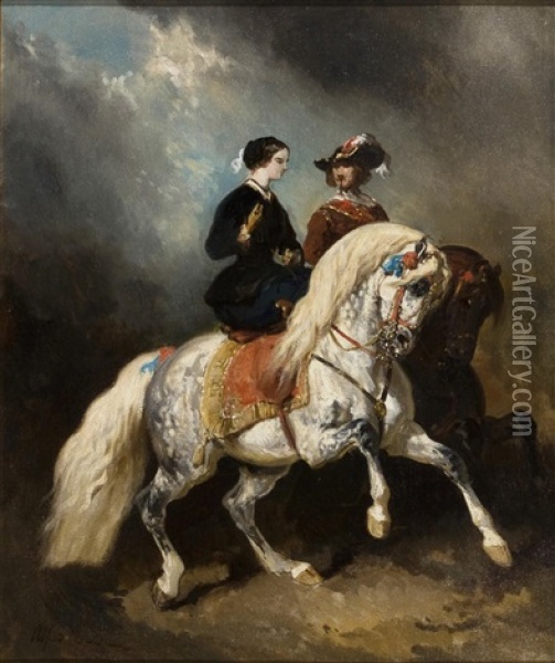 A Romantic Couple Oil Painting - Alfred De Dreux