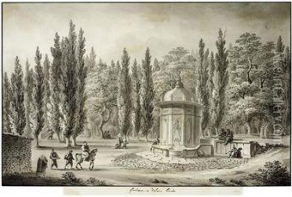 The Fountain In The Grounds Of The Dolma Bachi Palace, Pera Oil Painting - Michel Francois Preault
