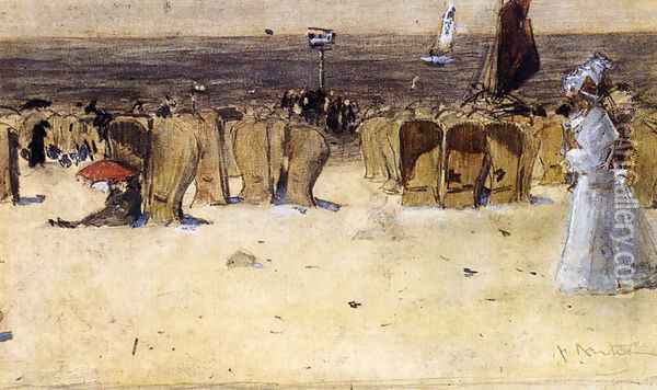 Figures On The Beach, Scheveningen Oil Painting - Floris Arntzenius