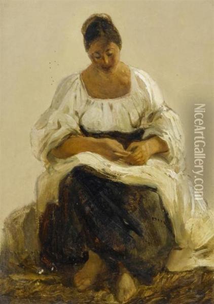 An Italian Woman Seated. Oil Painting - Johann Jakob Ulrich