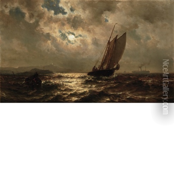 Ship In Moonlight Oil Painting - Mauritz Frederick Hendrick de Haas