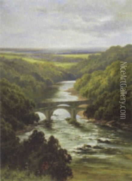 The Lower Hodder Bridges Oil Painting - Henry H. Parker