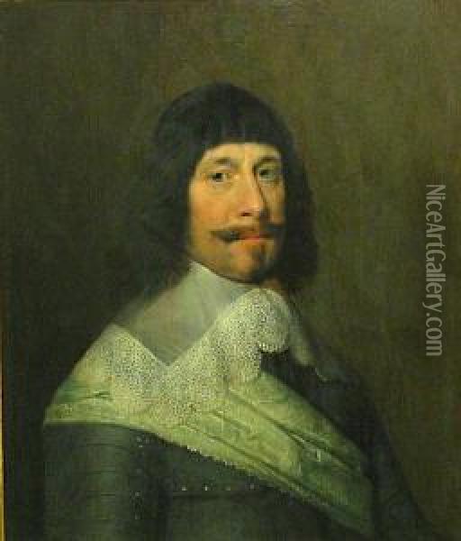 A Portrait Of A Gentleman, Quarter-length,wearing Armor Oil Painting - Jan Jansz I Westerbaen
