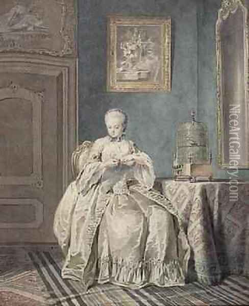 Young Girl Embroidering Oil Painting - Jacobus Buys