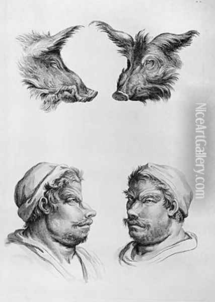 Similarities Between the Head of a Boar and a Man Oil Painting - Charles Le Brun
