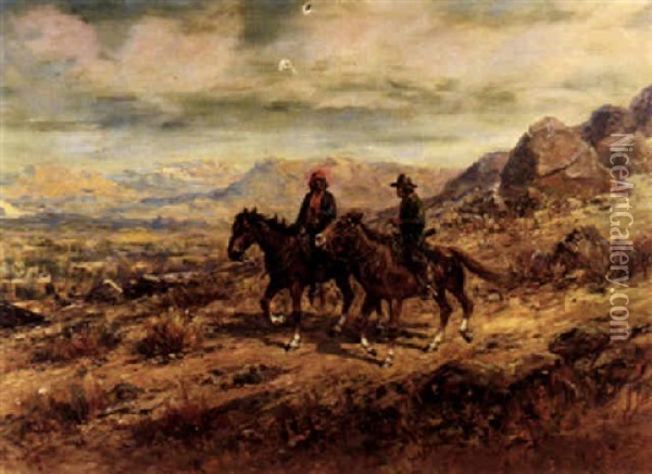 Two Indians On Horseback In The High Desert Oil Painting - Henry Raschen