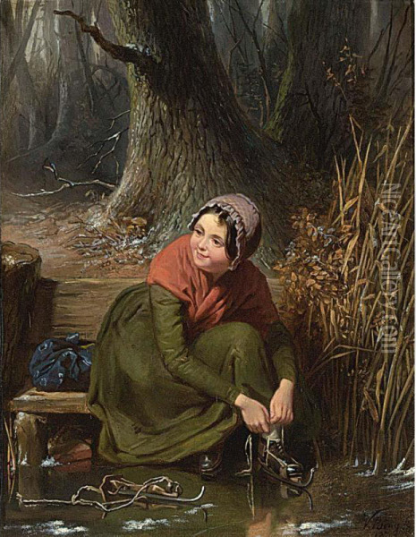 A Girl Putting On Skates Oil Painting - Valentin Bing
