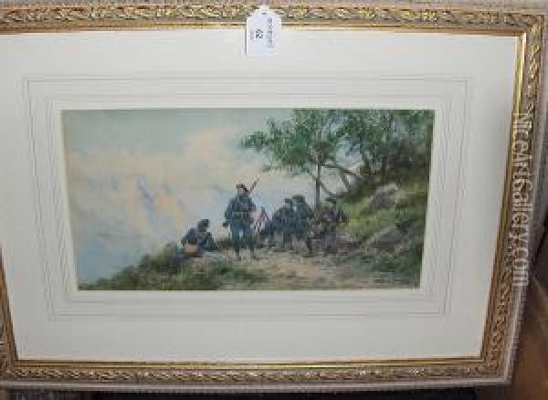 A Group Of Soldiers At Rest On A Mountainside Oil Painting - Pierre Comba