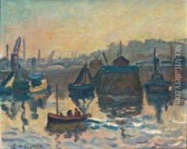 Le Port Par Temps Brumeux Oil Painting - Henri Lienard De Saint-Delis