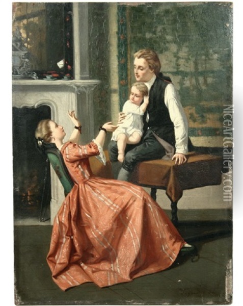 Young Parents With Child Oil Painting - Pierre Lagarde