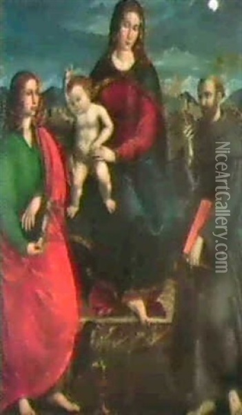 La Madonna Col Bambino Fra I Santi Giovanni Evangelista E   Francesco Oil Painting - Francesco Bianchi